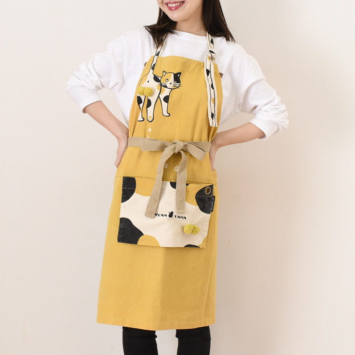 AND PACKABLE（アンドパッカブル） エプロン にゃんたま ニャンタマ 猫