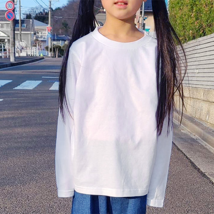 Tシャツ 無地 キッズ 長袖 白 黒 男の子 女の子 トップス カットソー 子ども 子供服 ロンT 110 130 150 小学校 幼稚園 保育園  運動会 お遊戯会 コットン100％