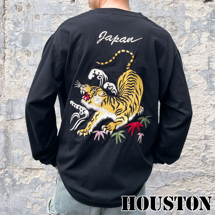 HOUSTON ヒューストン カットソー メンズ 長袖 トップス 刺繍 虎