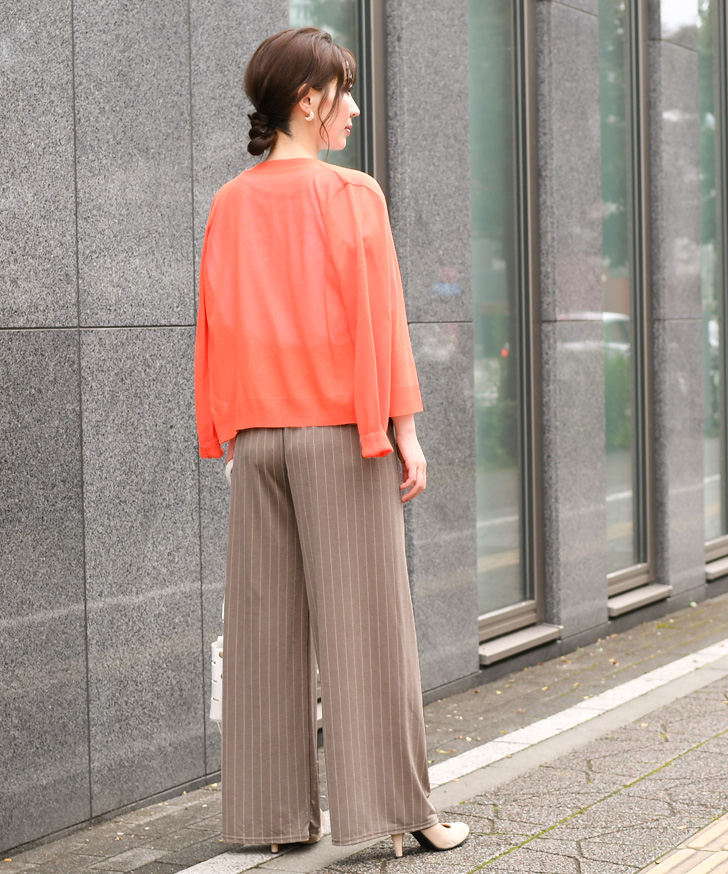 ワイドパンツ レディース 夏 秋 柄 ストライプ 薄手 涼しい サラてろ 