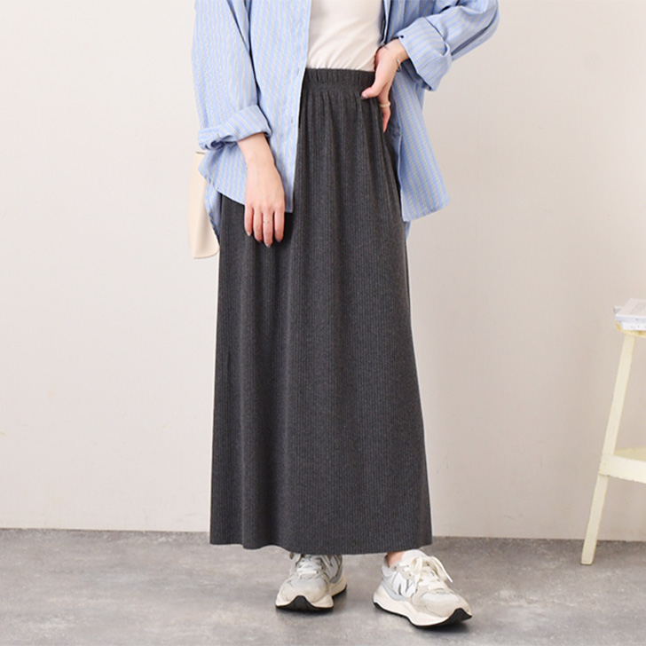 REAL STYLE タイトスカート ロング ウエストゴム リブ レディース