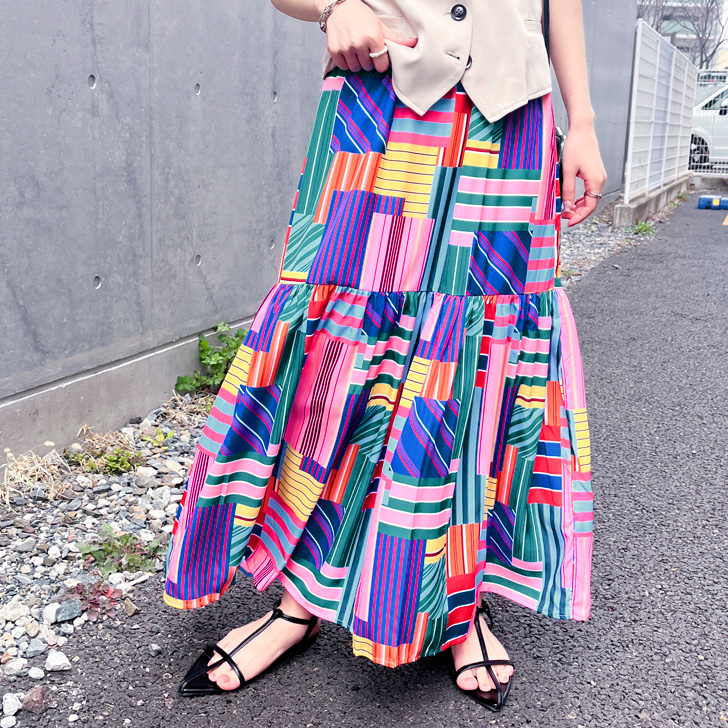 REAL STYLE スカート ロング マキシ フレア Aライン ティアード 春 夏