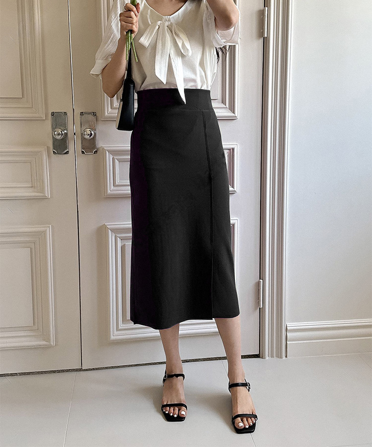 REAL STYLE タイトスカート ロング ミモレ丈 秋 ウエストゴム