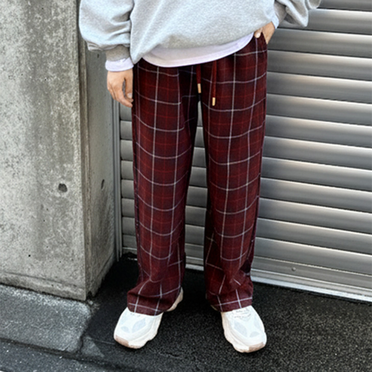 REAL STYLE チェックパンツ レディース 薄手 秋 冬 柄パン ウエスト