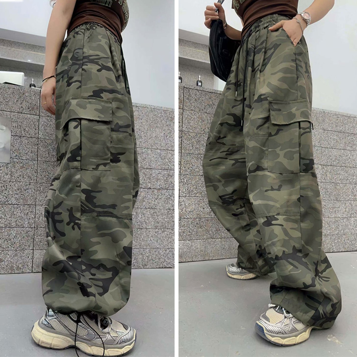 REAL STYLE カーゴパンツ レディース 迷彩柄 カモフラ ダンス 秋 薄手