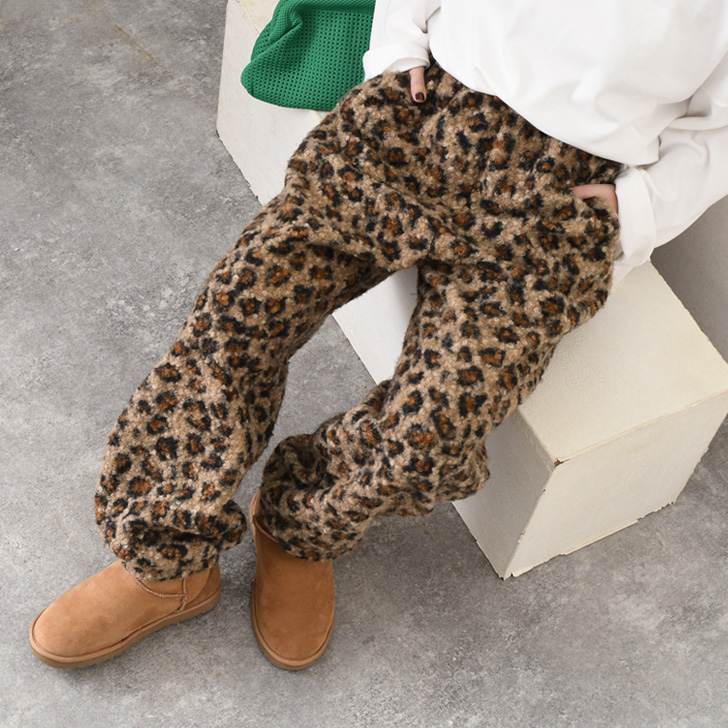 REAL STYLE ジョガーパンツ レディース 秋 冬 裏起毛 ボア レオパード