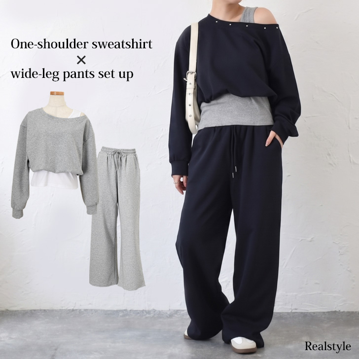 ROARINGRAD スウェットレイヤードパンツセットアップ REAL STYLE セットアップ レディース 春 長袖 ワイドパンツ ジャージ
