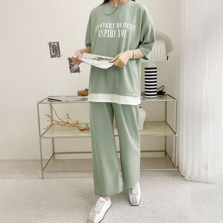 REAL STYLE セットアップ レディース 夏 涼しい 半袖 ワイドパンツ