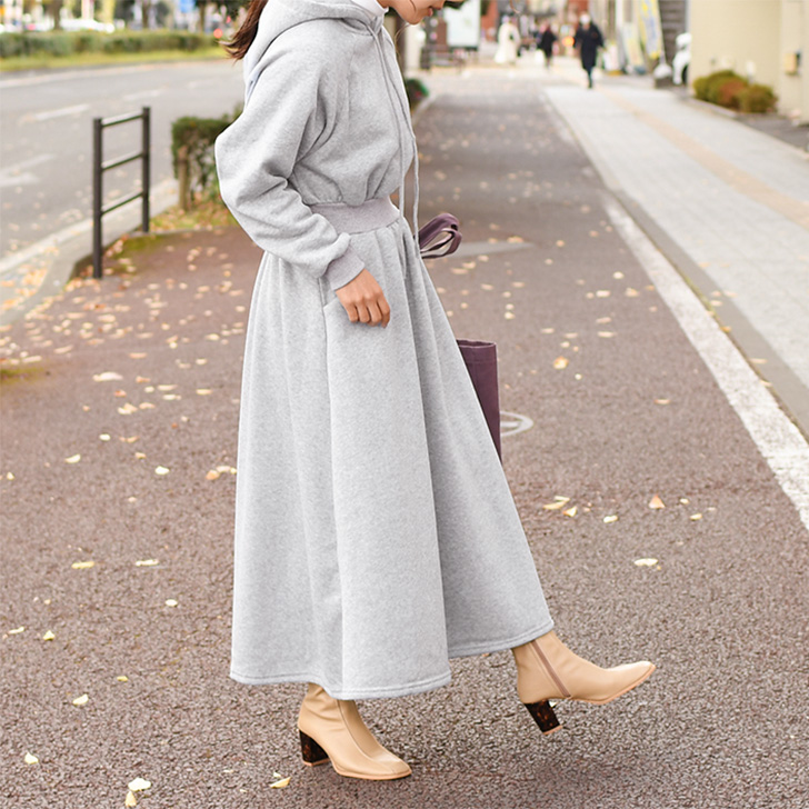 REAL STYLE ワンピース レディース 裏起毛 防寒 ポケット付き ウエスト