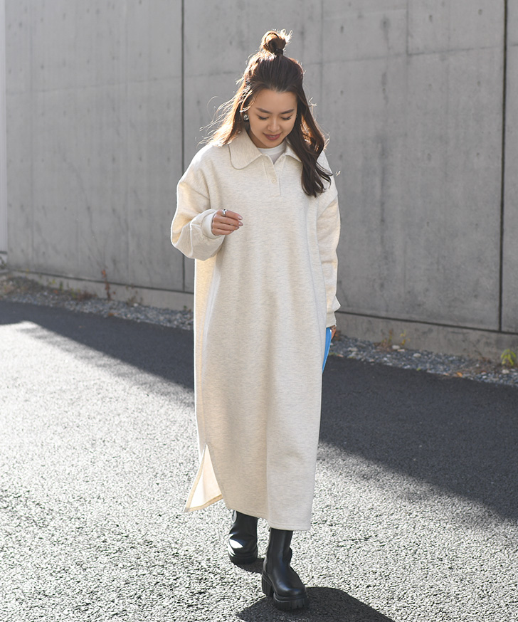 大人気! RICK OWENS コットン フードティー ロングワンピース osharewalker ロングワンピース レディース 長袖 バンドカラー