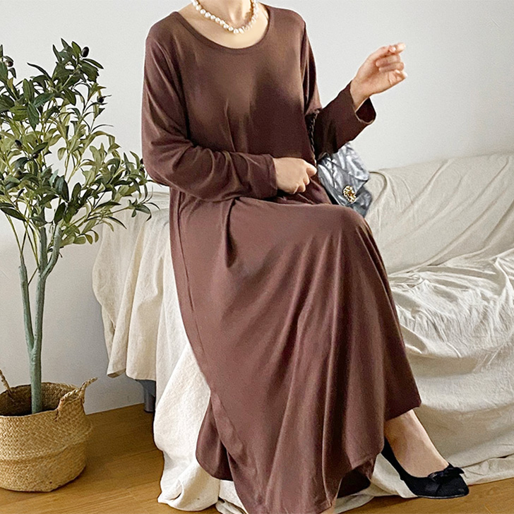 REAL STYLE ワンピース レディース 春 秋 長袖 薄手 ロング丈 マキシ丈