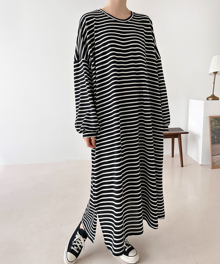 REAL STYLE ワンピース レディース 長袖 秋 冬 ボーダー柄 ロング