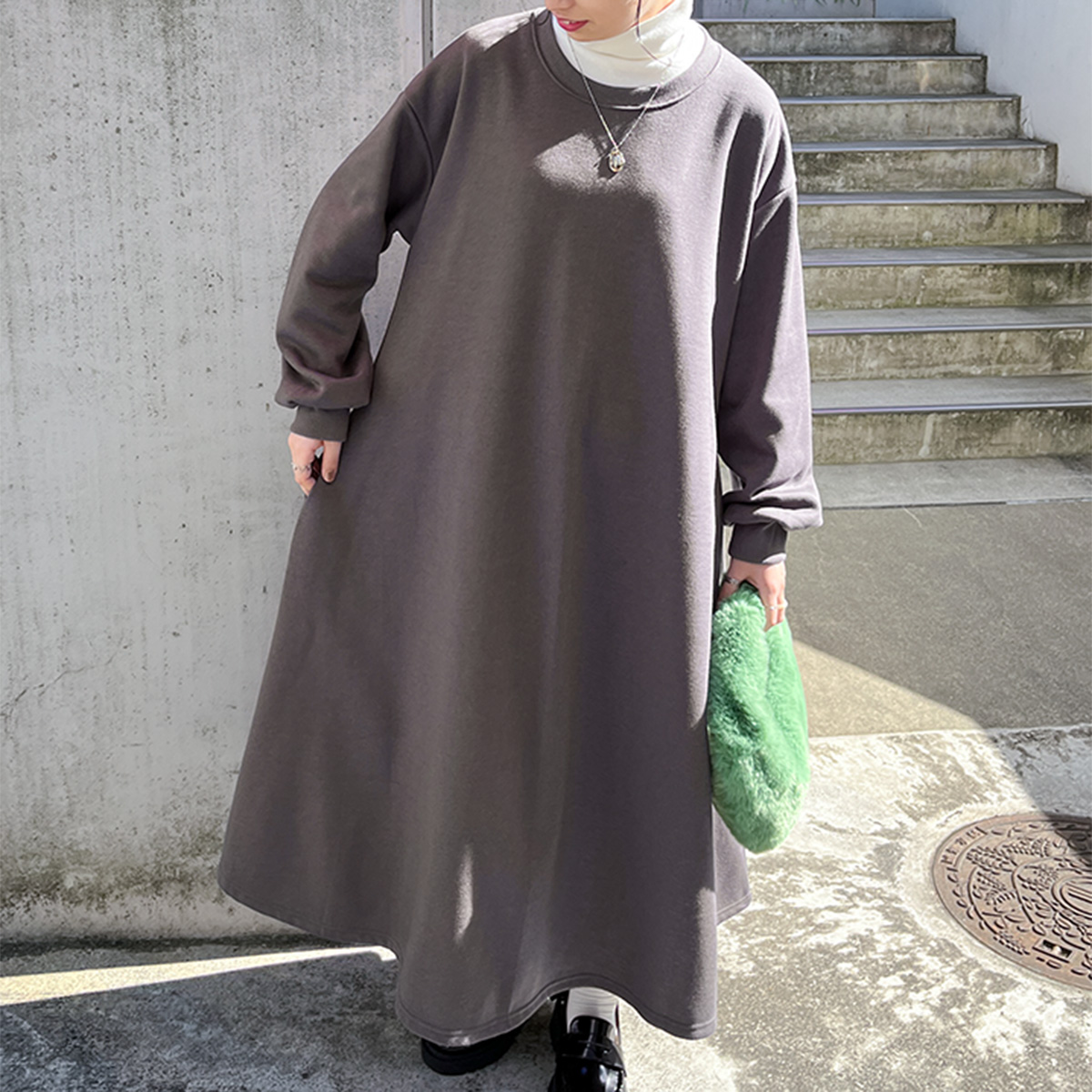 REAL STYLE ワンピース レディース 長袖 裏起毛 スウェッ ト 秋 冬