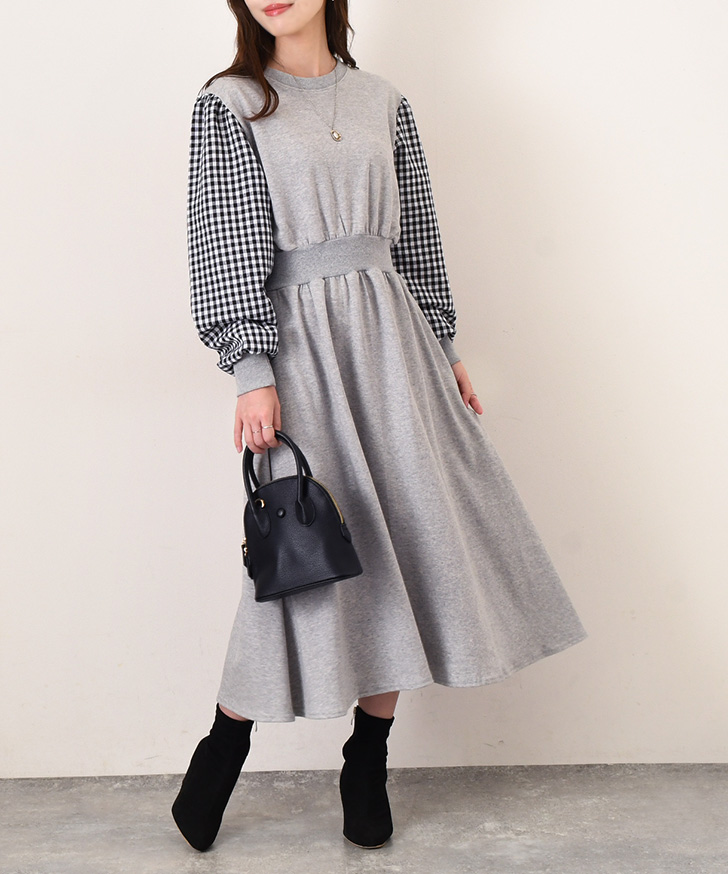 ✨極美品 ✨38 ダイアグラム ロングワンピース グレー レディースM 裏起毛クルーネックロングワンピース レディース 長袖[品番