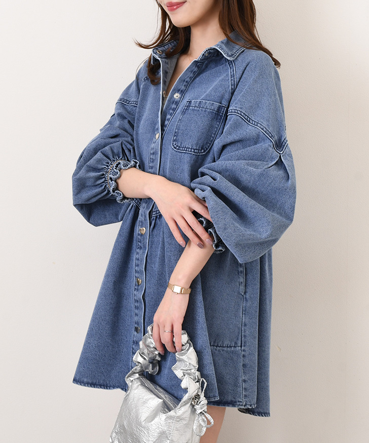 REAL STYLE ワンピース 長袖 春 デニム シャツ ハート ボタン 膝丈 膝 REAL STYLE ワンピース 長袖 春 デニム シャツ ハート ボタン 膝丈 膝