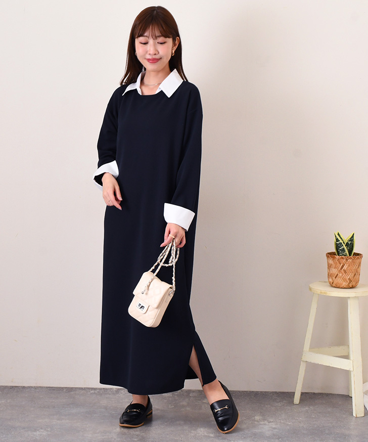 ✨新品✨プレフェリールファッション レディース ロングワンピース Sサイズ 黒 REAL STYLE（ファッション） ワンピース レディース 長袖 ロング