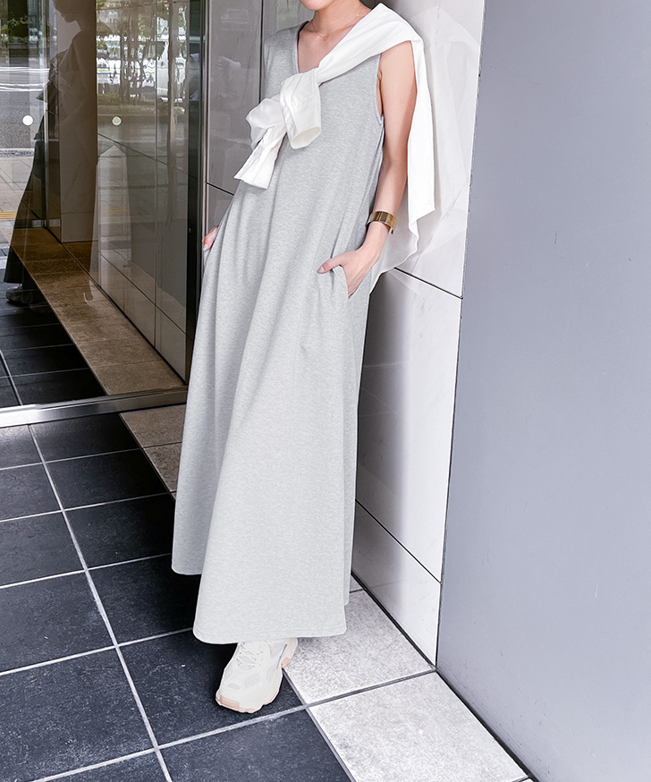 REAL STYLE ワンピース レディース 夏 ロング マキシ ノースリーブ V