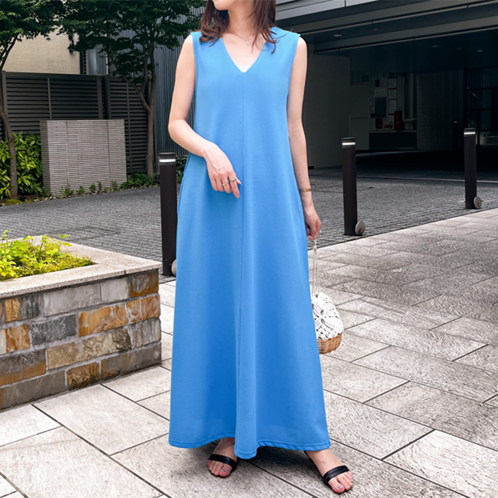 REAL STYLE ワンピース レディース 夏 ロング マキシ ノースリーブ V