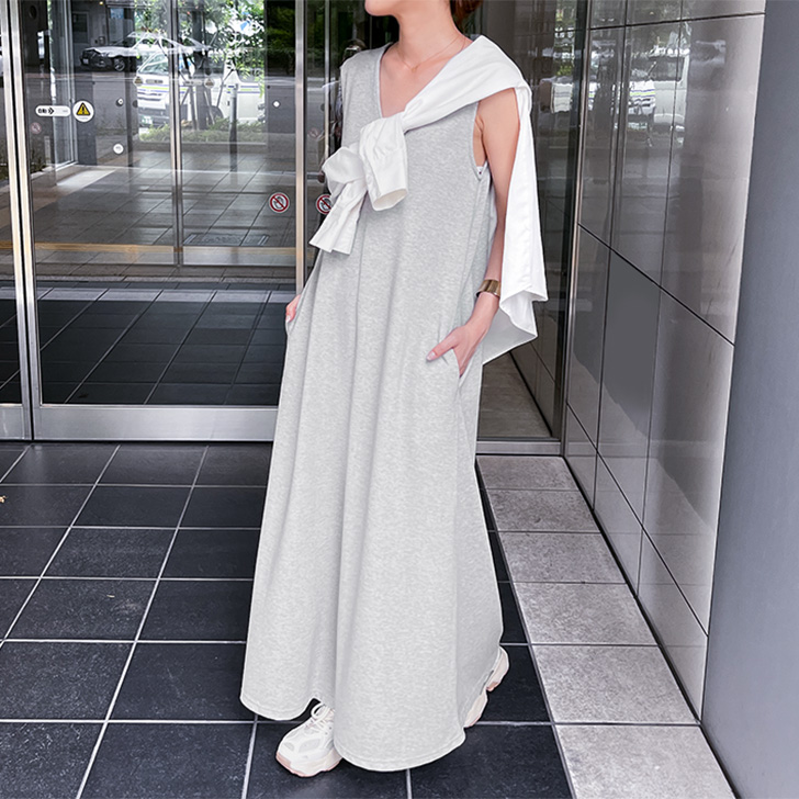 REAL STYLE ワンピース レディース 夏 ロング マキシ ノースリーブ V