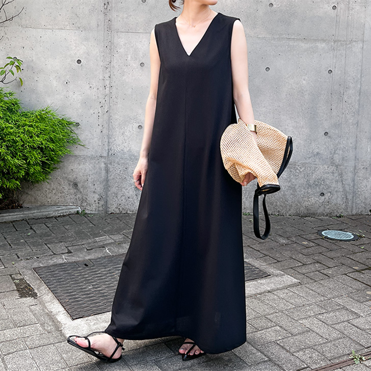 REAL STYLE ワンピース レディース 夏 ロング マキシ ノースリーブ V