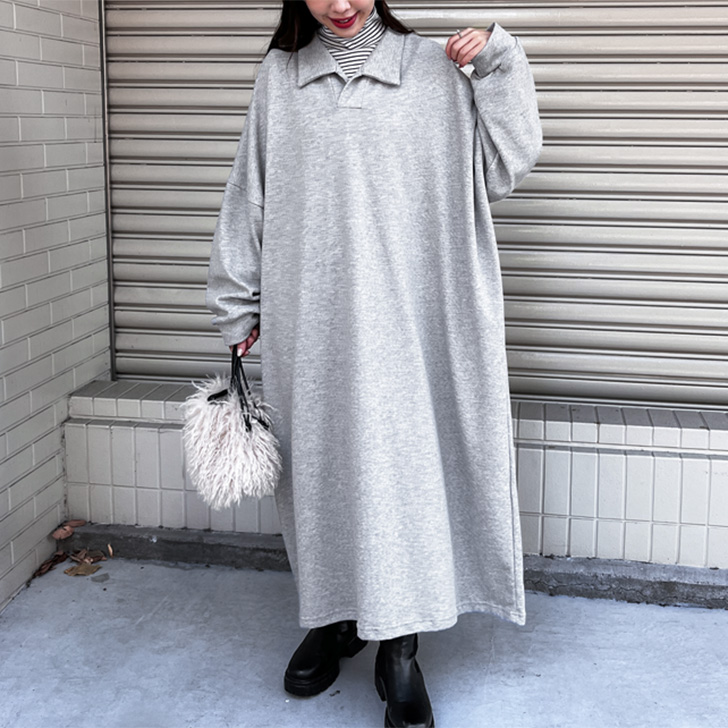 REAL STYLE ワンピース レディース ロング マキシ 長袖 秋 冬 薄手 襟