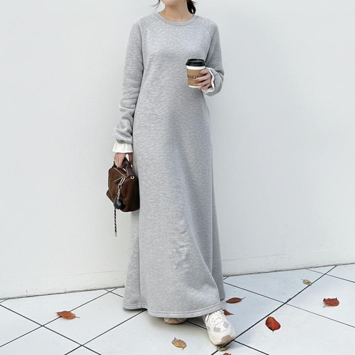 REAL STYLE ワンピース レディース マキシ 高身長 ロング 長袖 冬 裏