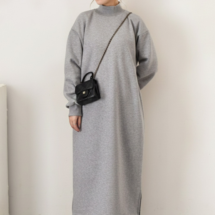 REAL STYLE ワンピース レディース ロング 長袖 秋 冬 裏起毛 厚手