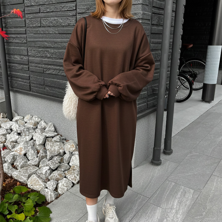 REAL STYLE ワンピース レディース 長袖 秋 冬 ロング きれいめ 裏起毛