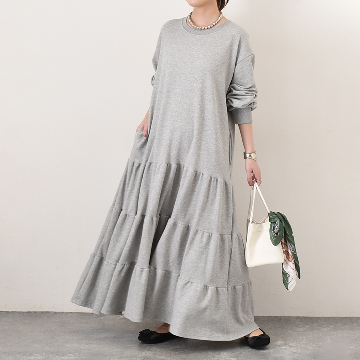REAL STYLE ワンピース レディース 裏起毛 長袖 ロング ティアード 春