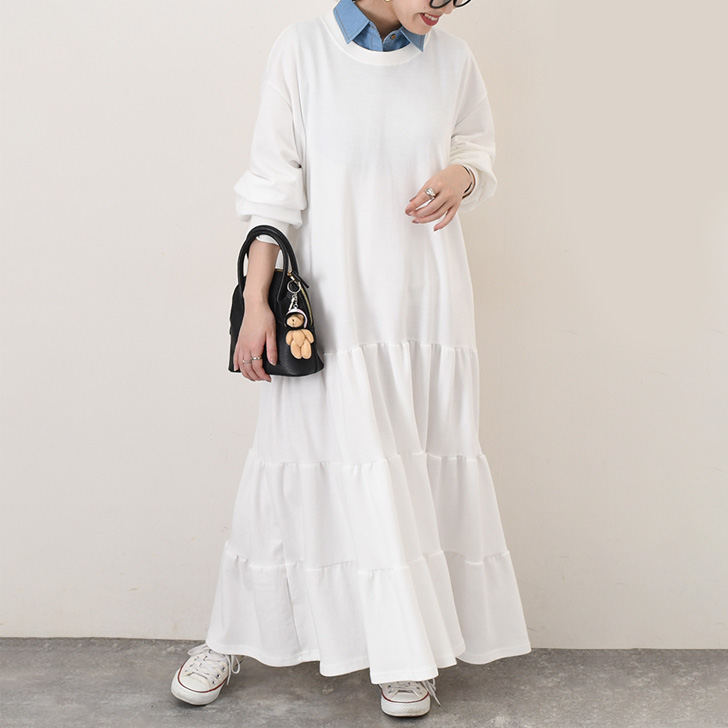 REAL STYLE ワンピース レディース 裏起毛 長袖 綿混 ロング