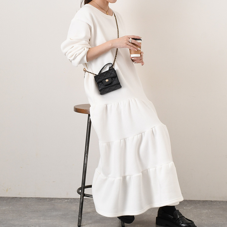 REAL STYLE ワンピース レディース 裏起毛 長袖 ロング ティアード 春