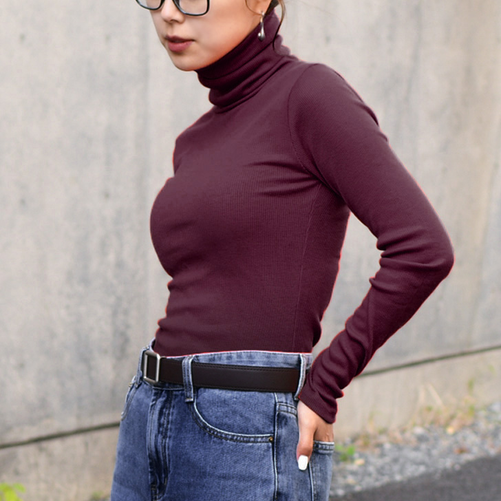 REAL STYLE タートルネック レディース 春 長袖 綿混 カットソー