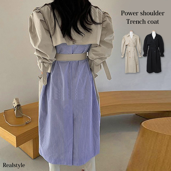 REAL STYLE スプリングコート レディース トレンチコート ロング 春 黒
