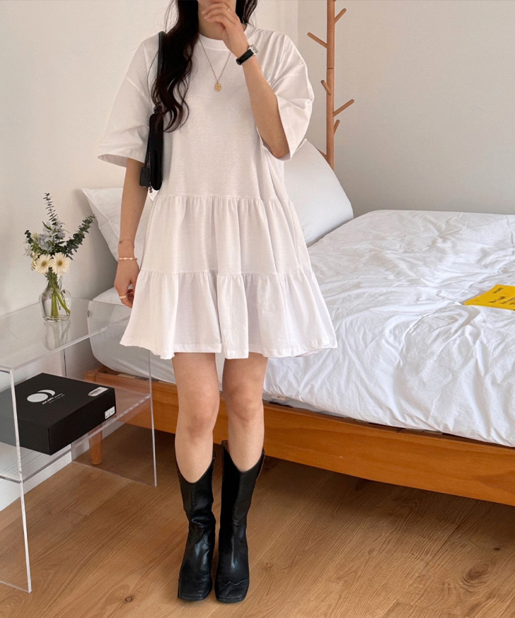 LOUNGEDRESS ティアード チュニック ワンピース 黒 七分袖 LOUNGEDRESS ティアード チュニック ワンピース 黒 七分袖 楽天