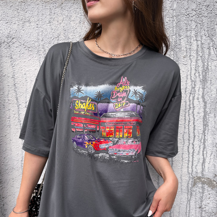 Tシャツ メンズ レディース ストリート アメカジ ウォッシュ加工 ヴィンテージ風 ロールアップ袖 ロゴプリント オーバーサイズ クルーネック 半袖 コットン 春夏 カジュアル デイリーユース