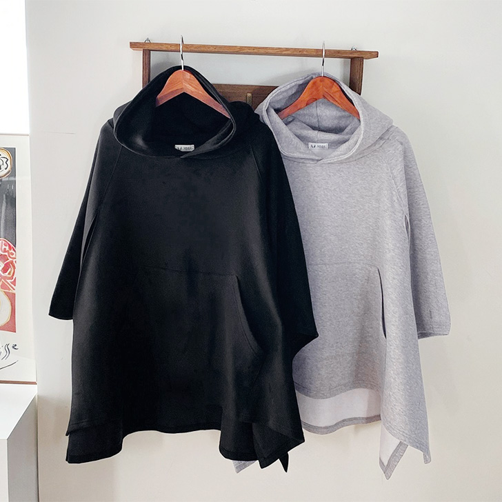 フーディケープ　ポンチョ　マント　グレー REAL STYLE（ファッション） ケープ レディース 裏起毛
