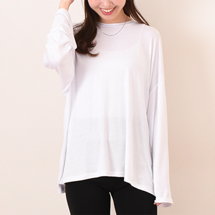 oslow カットソー チュニック Vネック 長袖 S 白 ホワイト ロンT レディース トップス オールシーズン Tシャツ 長袖 カットソー