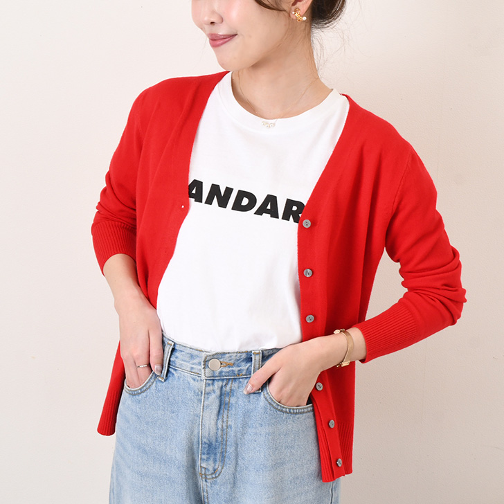 REAL STYLE カーディガン レディース ニット 秋 春 黒 薄手 Vネック