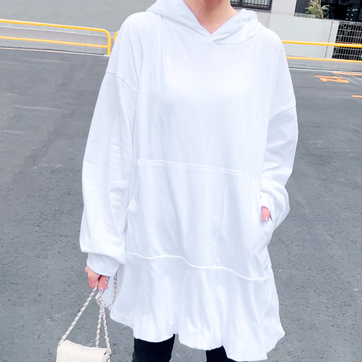 REAL STYLE チュニック 長袖 ワンピース ミニ バルーンヘム パーカー
