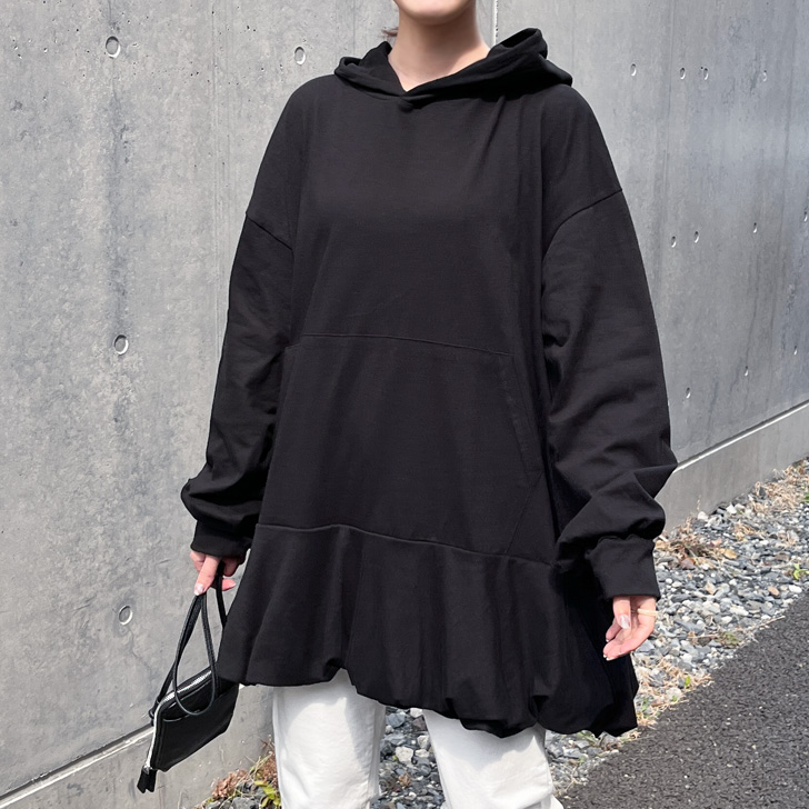REAL STYLE チュニック 長袖 ワンピース ミニ バルーンヘム パーカー