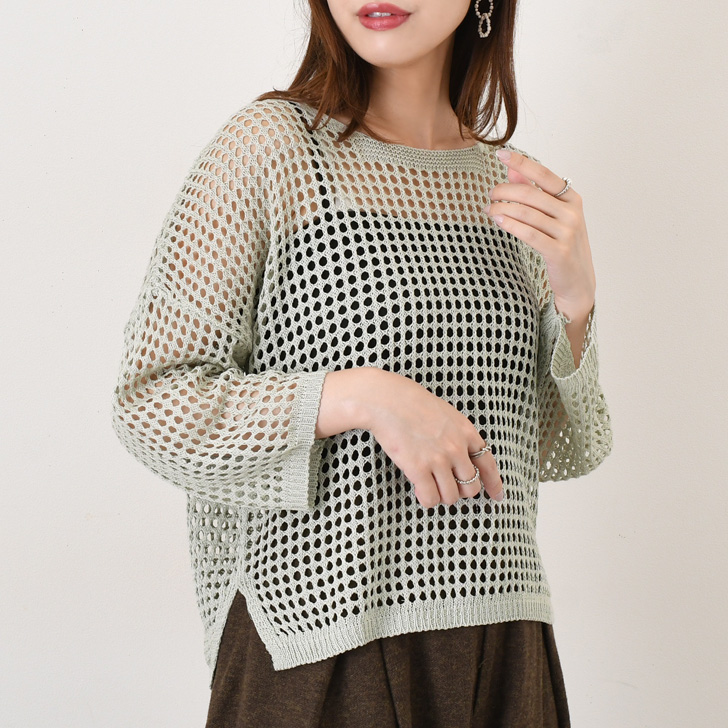 REAL STYLE ニット レディース シアー メッシュ 長袖 ドルマン 夏 