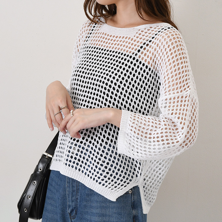 REAL STYLE ニット レディース シアー メッシュ 長袖 ドルマン 夏 REAL STYLE ニット レディース シアー メッシュ 長袖 ドルマン 夏