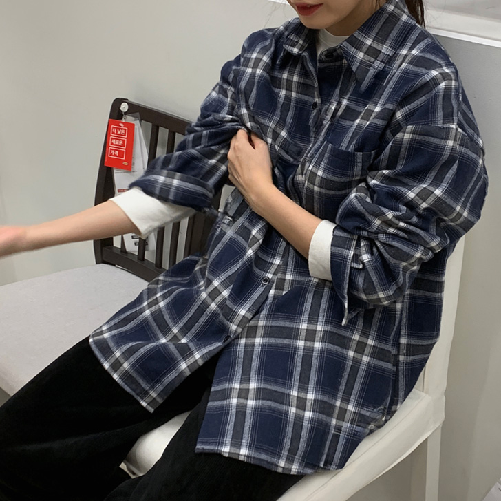 REAL STYLE シャツ レディース チェック柄 長袖 秋 冬 大きい ロング