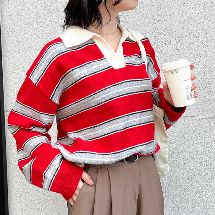 REAL STYLE ニット セーター ラガーシャツ風 ポロニット レディース