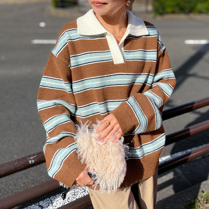 REAL STYLE ニット セーター ラガーシャツ風 ポロニット レディース