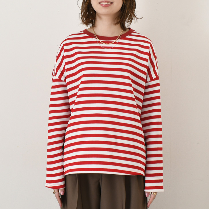 REAL STYLE Tシャツ レディース 長袖 裏起毛 春 秋 冬 ボーダー柄