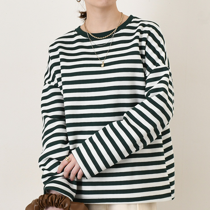 REAL STYLE Tシャツ レディース 長袖 裏起毛 春 秋 冬 ボーダー柄