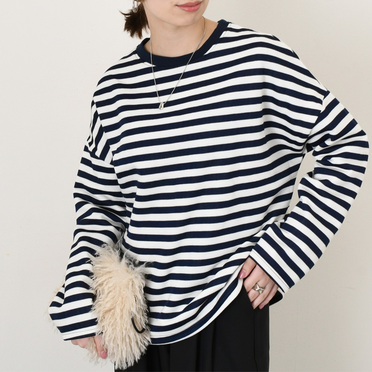 REAL STYLE Tシャツ レディース 長袖 裏起毛 春 秋 冬 ボーダー柄