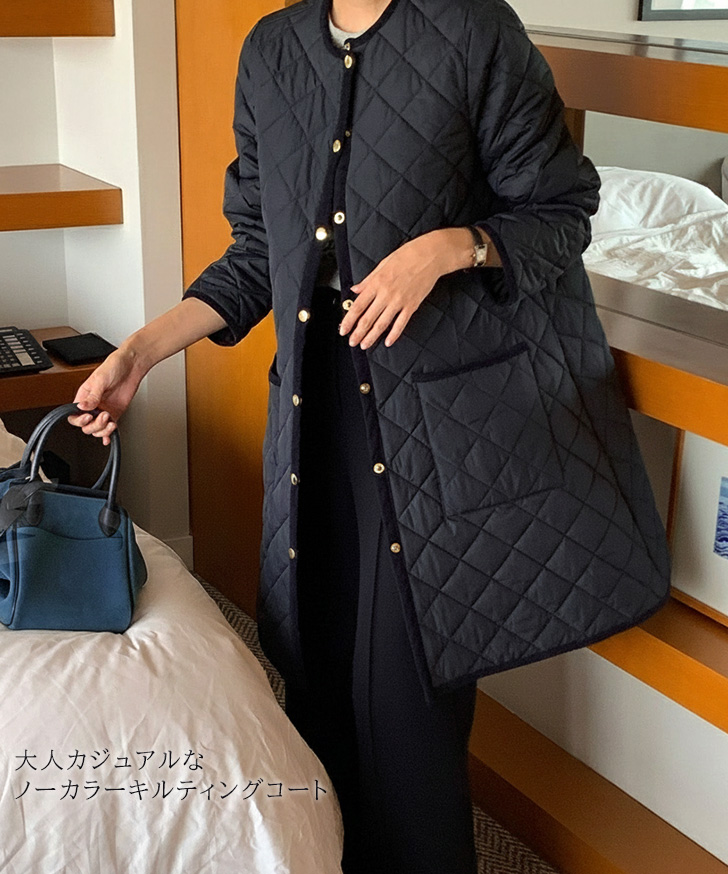 大きいサイズ Ketty ケティ ノーカラーキルティングAラインコート 黒 L wft06738_2.jpg