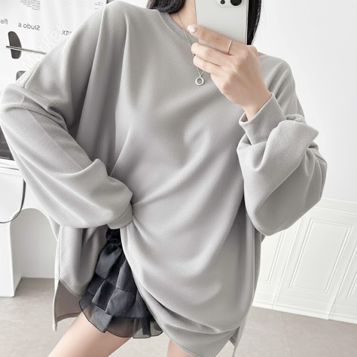 REAL STYLE カットソー Tシャツ チュニック レディース 長袖 薄手 無地